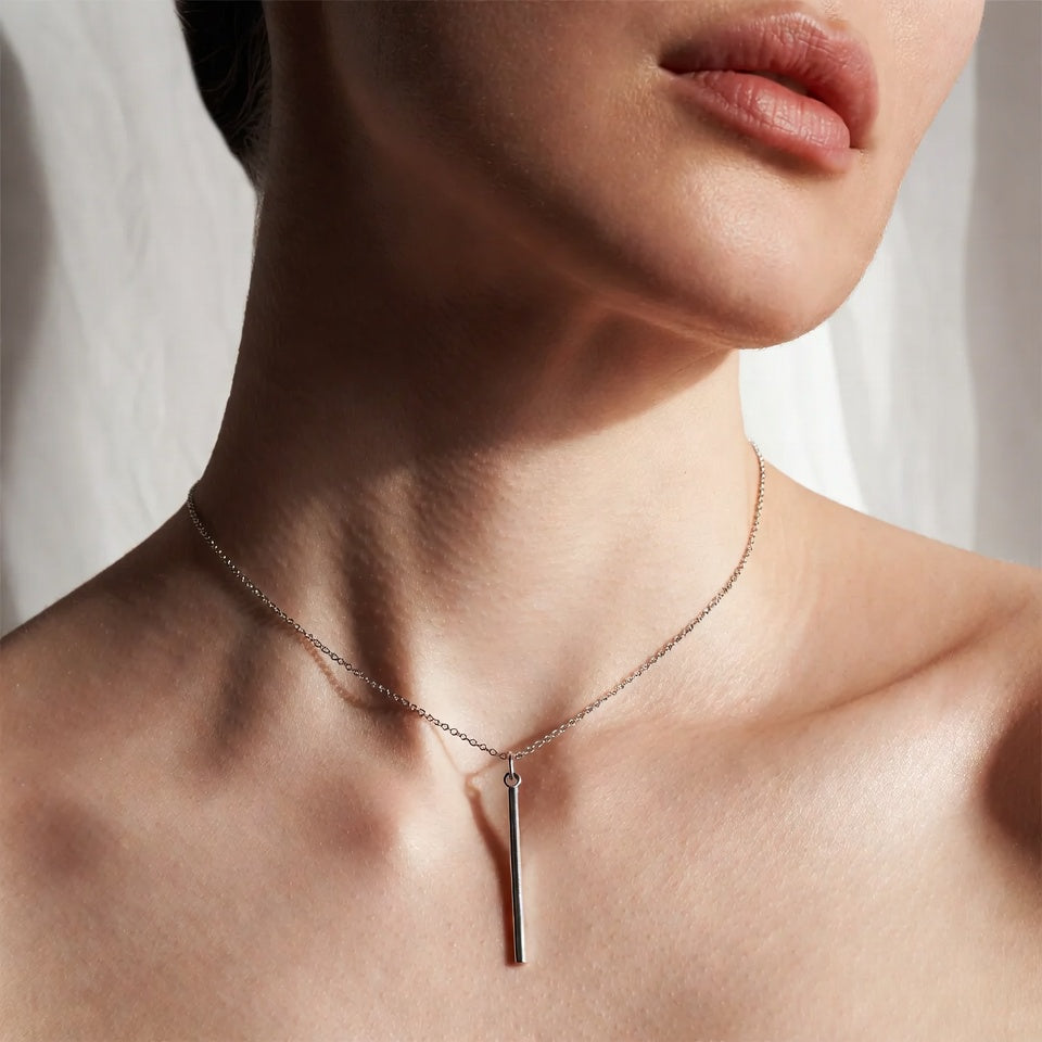 Minimalist Silver Bar Pendant Necklace