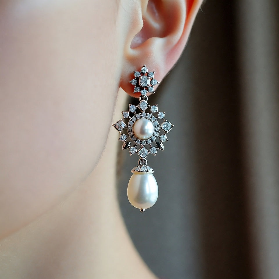Elegant Pearl and Crystal Drop Earrings