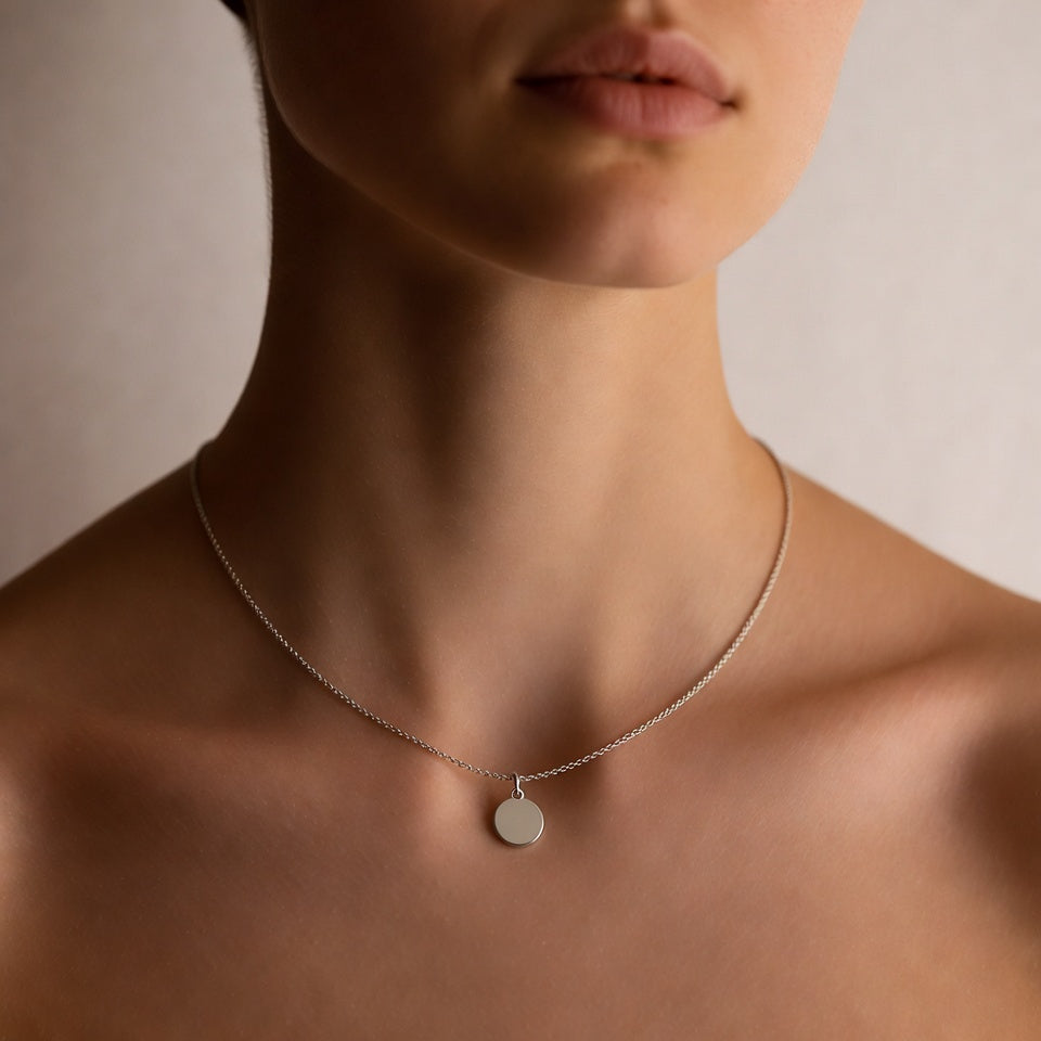 Simple Silver Disc Pendant Necklace